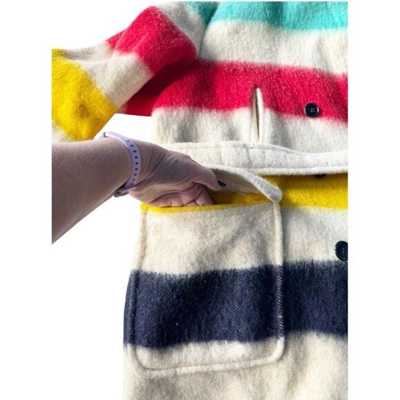 VTG 60s Hudsons Bay Wool Striped Point Button Up Belted Blanket Coat Men’s Sz XL - Picture 9 of 16